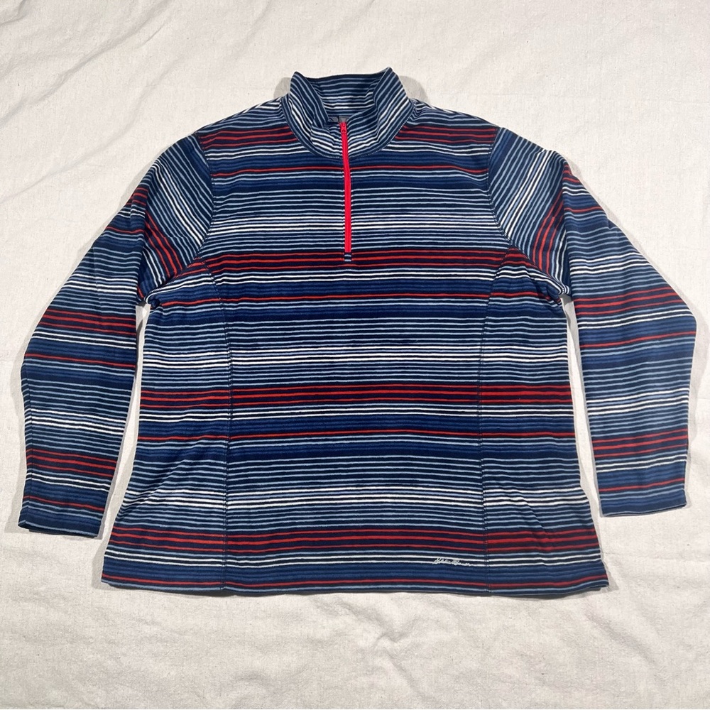 Eddie Bauer Women’s Size 2XL Blue Striped Fleece Pullover 1/4 Zip Shirt Casual